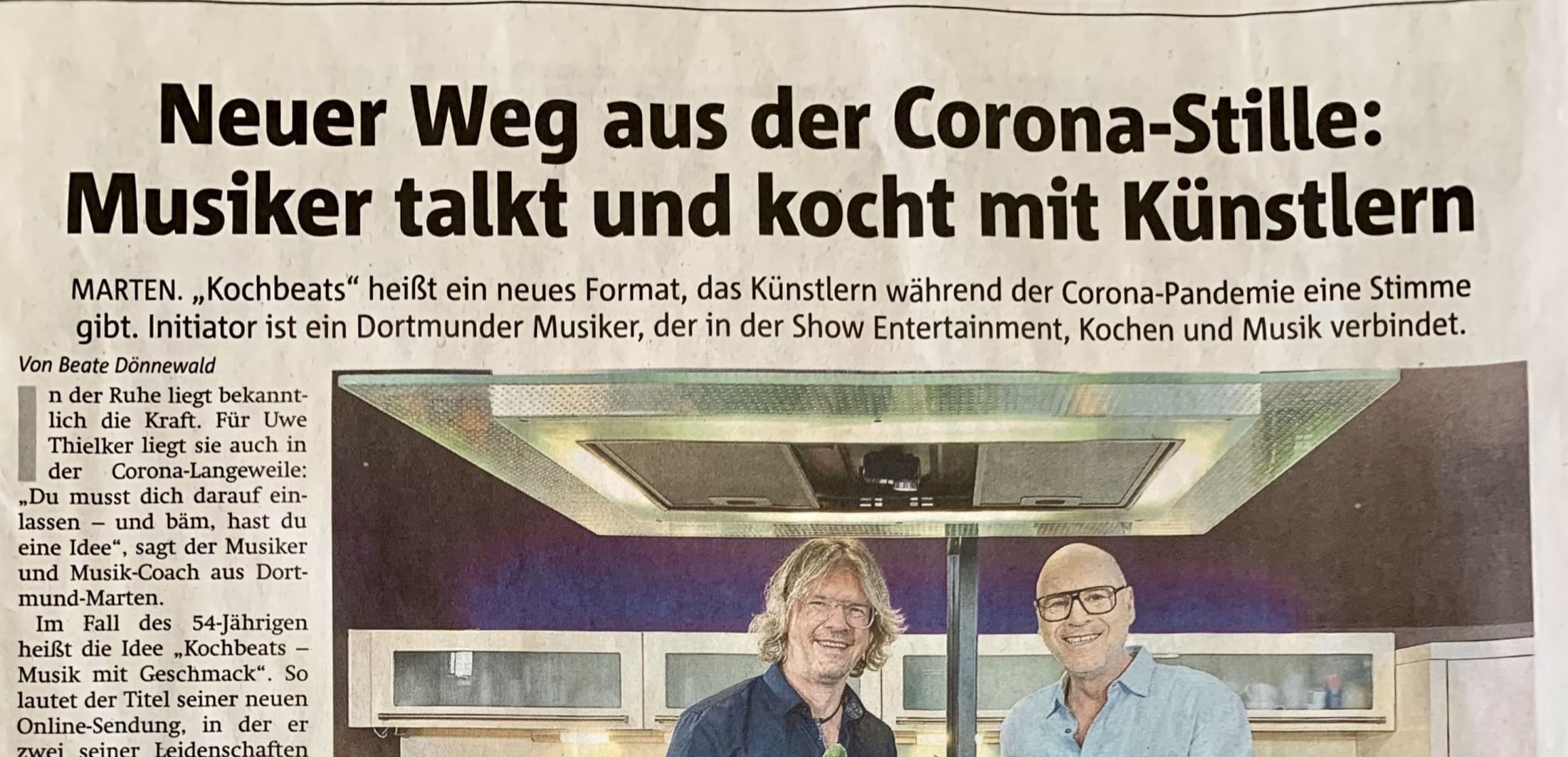 Ruhr Nachrichten Zeitungsbericht gescanntes Bild mit Olaf Henning und Uwe Thielker in der Showküche